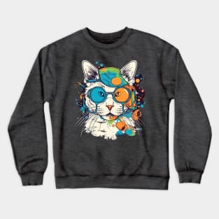 Retrofuturistic Lab Cat is Excited to See You Again  ( ⓛ ω ⓛ *) Crewneck Sweatshirt